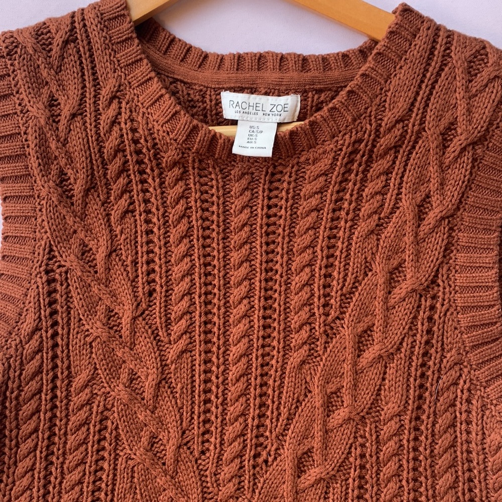 Rachel Zoe size small women’s brown crewneck cable sweater vest - Picture 3 of 7